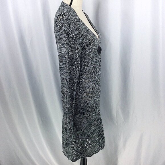 Chicos 2 Duster Cardigan Sweater Womens Size Large 12 Black Long Open Crochet - Picture 2 of 9